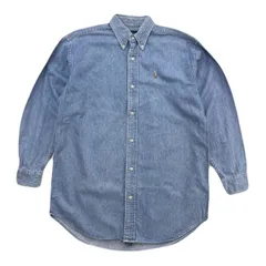 ラルフローレン デニムシャツ 長袖 Lサイズ コットン製 ライトブルー ボタンダウン ●BD320