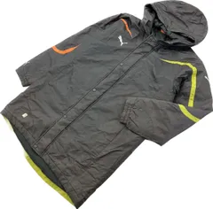 PUMA ☆ 秋冬 野外 ベンチコート ジャケット ジップアップ フード グレー オレンジ M スポーツ トレーニング フットサル プーマ■AM219