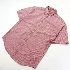 90s ☆ LANDS END ☆ 綺麗めカジュアル◎ 半袖 ギンガムチェック ボタンダウン シャツ レッド ホワイト M 古着MIX ランズエンド■BA216