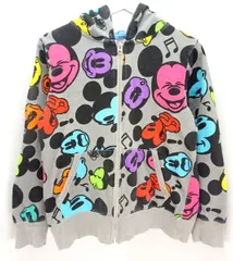 ■ディズニー DISNEY ミッキー 【総柄 カラフル×グレー♪】【古着らしい一点物♪】 ジップアップ スウェット パーカー メンズ Sサイズ■A9
