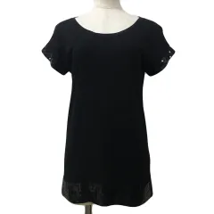 B&Y ユナイテッドアローズ BEAUTY&YOUTH ビューティー&ユース カットソー Tシャツ プルオーバー ラウンドネック スパンコール 無地 半袖 黒 ブラック