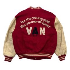 美品【希少】VAN JAC 袖レザー アーチロゴ スタジャン M メンズ 牛革