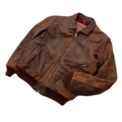 DOG FIGHT ドッグファイト レザー フライトジャケット ブルゾン 中チェック ブラウン メンズ 36 秋冬 ミリタリー アメカジ バイカー■AG273