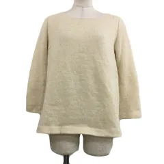 エムケー ミッシェルクラン MK MICHEL KLEIN セーター ニット プルオーバー ラウンドネック 切替 シフォン ラメ ウール 七分袖 38 ベージュ 白 ホワイト