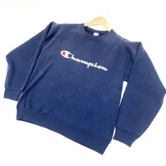 Champion ☆ 90s レトロ系 定番 ロゴ プリント スウェット シャツ トレーナー M ネイビー 古着らしい風合い◎ アメカジ チャンピオン■AD