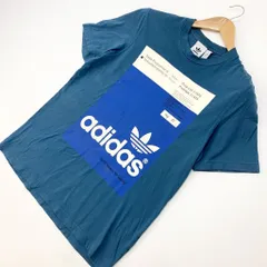 アディダス ☆ adidas ☆ 半袖 Tシャツ ロゴT くすみ系 ダークブルー × ブルー L ラベルパッケージ風デザイン◎ 古着 スポーツ■B224