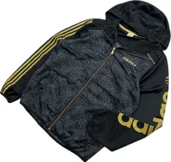 adidas NEO ☆ レオパード デザイン ジャージ ジャケット パーカー ブラック ゴールド L スポーツ トレーニング アディダス ネオ■BJ229