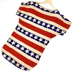 ■ザラベーシック ZARA BASIC 【好デザイン♪】星条旗柄 USA アメリカ スター柄 ロング丈 Tシャツ チュニック M-28■D