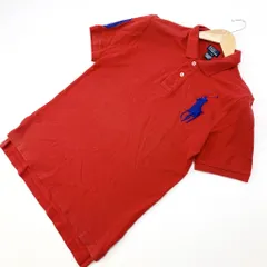 ポロラルフローレン ☆ POLO RALPH LAUREN ポロシャツ レッド 刺繍ブルー ユースサイズ L メンズS相当 大きめロゴ◎ 春夏 アメカジ■D169
