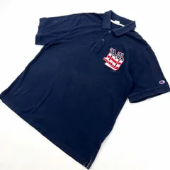 Champion ☆ アメリカ USA ワッペン 半袖 ポロシャツ 風合い◎ ネイビー 3L スポーツ アメカジ トレーニング 古着MIX チャンピオン■C303