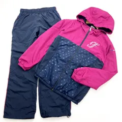 万能◎ フィラ ☆ FILA ネイビー ピンク ナイロン ジャージ 上下 セットアップ ジャケット フレア パンツ Sサイズ 女性らしい♪■CE247