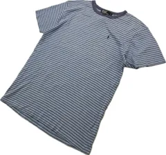 RALPH LAUREN ☆ ワンポイント 刺繍 ライトブルー ボーダー 半袖 Tシャツ M 春夏 人気 アメカジ ストリート 古着 ラルフローレン■DJ252