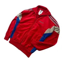 adidas ☆ アディダス ビンテージ 復刻 レトロ デザイン ベロア ジャージ ジャケット ブルゾン レッド S 秋冬 スポーツ ストリート■BK176