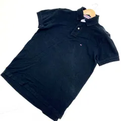 トミーヒルフィガー TOMMY HILFIGER 半袖 ポロシャツ Sサイズ ブラック シンプル 細身 ストリートアイテム♪アメカジに■DB82