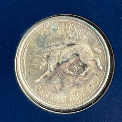 カナダドル 1967年 エリザベス2世銀貨　カナダグース カナダ 25セント銀貨☆1967年／カナダオオヤマネコ／エリザベス女王