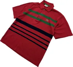 LACOSTE ☆ デザイン ボーダー グリーン ブラック 半袖 ポロシャツ レッド メンズ 4 アメカジ スポーツ 春夏 定番 古着 ラコステ■DC246