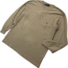 POLO RALPH LAUREN ☆ ポロラルフローレン ワンポイント 刺繍 ポケット Tシャツ 長袖 ベージュ ブラウン S 通年 アメカジ 古着■CK217