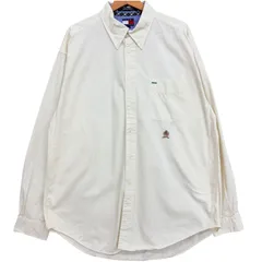 TOMMY HILFIGER トミーヒルフィガー ワンポイント刺繍 ボタンダウンシャツ 無地 メンズXL 90s 古着 ヴィンテージ オフホワイト 白 生成り 00s 2000年代 100%コットン【長袖シャツ】/ MS34