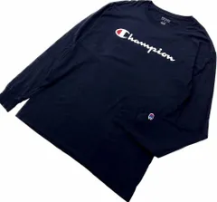 Champion ☆ 古着らしい風合い◎ ロゴプリント 長袖 ロングスリーブ Tシャツ ロンT ネイビー スポーツ ストリート チャンピオン■CG207