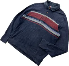 CHAPS ☆ チャップス デザイン ライン スウェット トレーナー 襟付き シャツ ネイビー メンズ L 秋冬 アメカジ 大人カジュアル 古着■DF266