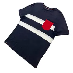 トミーヒルフィガー 半袖Tシャツ ダークネイビー 胸ポケット メンズ L 【 シンプル 好配色♪ 】TOMMY HILFIGER ●DK272