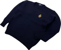 POLO RALPH LAUREN ☆ ワンポイントロゴ 厚手 ウール ニット セーター ネイビー L アメカジ アメトラ 古着 人気 ポロラルフローレン■CG222