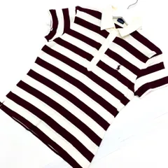 ラルフローレン スポーツ RALPH LAUREN SPORT ブラウン × オフホワイト ボーダー 半袖 ポロシャツ レディース Lサイズ ■CK51