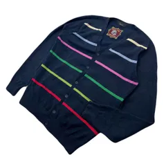 ZARA MAN ザラマン ダークネイビー カラフル ライン デザイン ニット カーディガン メンズ L 秋冬 オシャレ 大人カジュアル 古着■DL15