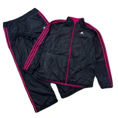 アディダス ナイロン ジャージ ウィンドブレーカー 上下セット レディース 女性用 上OT 下Mサイズ ブラック ピンクライン ●cd403