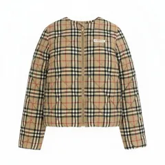 Ic18 BURBERRY バーバリー ノバチェック 中綿ジャケット ノーカラージャケット ジャンパー レディース 女性服 14Y/レディースM相当 ベージュ系k02i