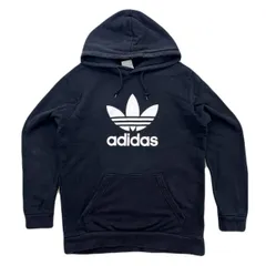 アディダス スウェット パーカー トレフォイルロゴ 白 黒 ブラック 細身 メンズM相当 ●F305