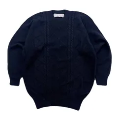 CLAN DOUGLAS メリノウール セーター ブラック スコットランド製 レディース M相当 シンプル ケーブルニット ●eb378