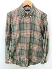 ラルフローレン ★ RALPH LAUREN グリーン ベージュ チェック 長袖 ボタンダウン BD シャツ L アメカジ ストリート 古着MIX Y2K●E