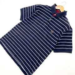 トミーヒルフィガー ☆ TOMMY HILFIGER ボーダー柄 半袖 ポロシャツ M ネイビー ホワイト 着回し抜群♪ ストリート アメカジ■FA176