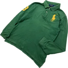 Polo Ralph Lauren ☆ ビッグポニー 長袖 ポロシャツ グリーン キッズ ユース M アメカジ お出かけ カジュアル ポロラルフローレン■EF274