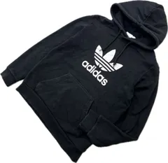 adidas ☆ アディダス トレフォイル ロゴ ブラック スウェット パーカー L レディース 秋冬 スポーツ ストリート タウンユース ■FE315