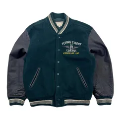 フライングタイガース 袖革 レザースリーブ スタジャン メルトン グリーン ブラック メンズ Lサイズ ●ec331