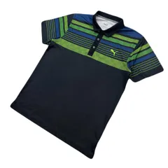 プーマ ゴルフ 半袖 ゴルフシャツ 速乾素材 ブラック グリーン 黒 緑 Lサイズ メンズ ●J331