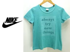 ナイキ ☆ NIKE メッセージプリント 細身 半袖 Tシャツ ライトブルー・グリーン系 レディース M ランニング トレーニング 運動に最適♪●J