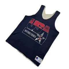 チャンピオン メッシュ タンクトップ アメリカ代表 80s ビンテージ USA ネイビー Lサイズ 【 シャツなどのインナーに 】 ●FD304