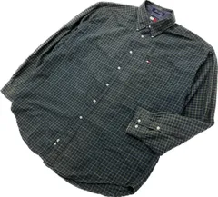 90s ☆ TOMMY HILFIGER 長袖 シャツ グリーン ネイビー チェック XL ゆるだぼ ストリート アメカジ スケーター トミーヒルフィガー■F223