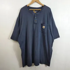 Carhartt カーハート ヘンリーネック ポケット 半袖 Tシャツ カットソー ORIGINAL FIT コットン ワーク 古着 VINTAGE 大きいサイズ 3XL ネイビー C619