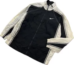 90s ☆ NIKE ビンテージ ナイロンジャケット ブラック ホワイト ゆるだぼ XL スポーツ ストリート アメカジ 古着 人気 ナイキ■O153