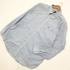 90s ★ TOMMY HILFIGER 長袖 BD ボタンダウン チェック シャツ ライトブルー XL 大きめシルエット 古着MIX トミーヒルフィガー■N122