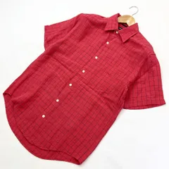 NAUTICA ☆ 着心地◎ リネン レーヨン 半袖 シャツ レッド 格子 チェック シャツ S 春夏 アメカジ ストリート 古着MIX ノーティカ■S1649