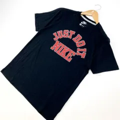 ナイキ ☆ NIKE ☆ 名言 JUST DO IT プリント Tシャツ ブラック × レッド L アメカジ風 アーチロゴ◎ バスケ タウンユースにも♪■N150