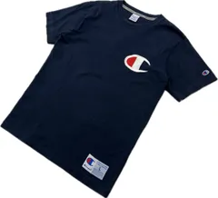 Champion ☆ ビッグロゴ 刺繍 Tシャツ 半袖 コットン ネイビー L 春夏 ヘビロテ アメカジ スポーツ ストリート 人気 チャンピオン■L307