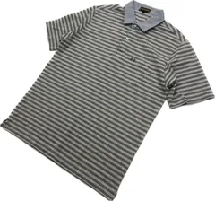 McGREGOR ☆ ポケット付◎ ボーダー 半袖 ポロシャツ グレー ブラウン L 春夏 紳士 アメカジ 大人カジュアル 古着MIX マックレガー■S1998