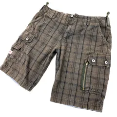 バックナンバー ☆ BACKNUMBER カーゴパンツ ショートパンツ ブラウン系 チェック M 着回し◎ 合わせやすいアースカラー◎ アメカジ■uu