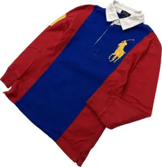Polo Ralph Lauren ☆ ビッグポニー キッズ S 8 140相当 ラガーシャツ 長袖 レッド ブルー アメカジ お出かけ ポロラルフローレン■S2226